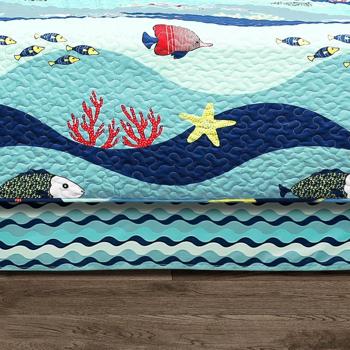 Lush Decor Sealife Daybed Cover 6 Piece Set 39" W x 75" L Blue - Daybed Bedding Set Twin Quilt Blue - Toddler Bedding - Coastal Decor