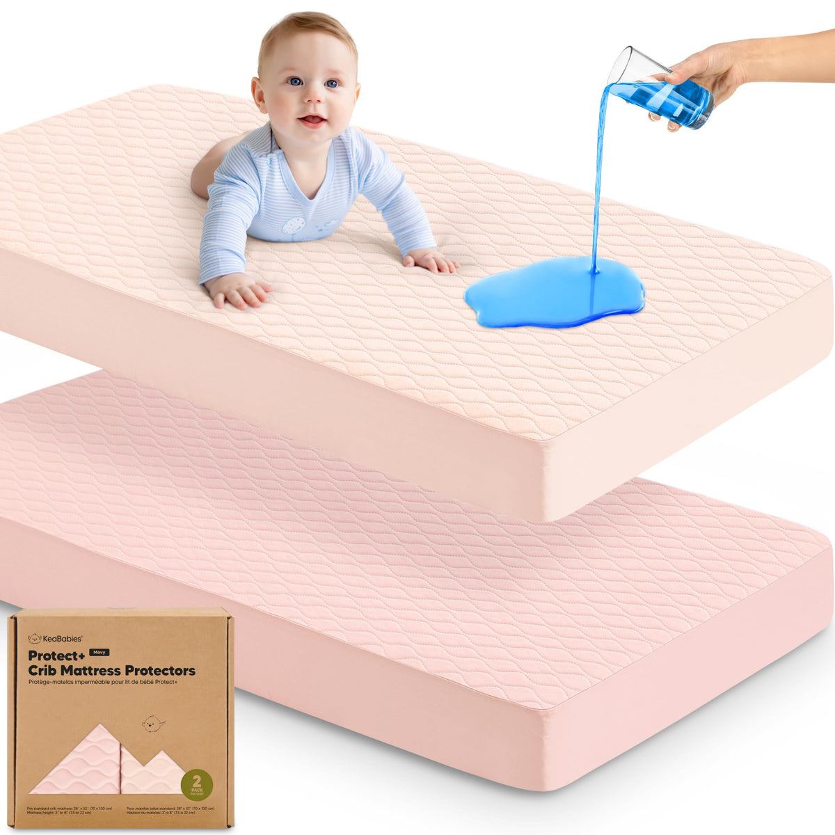 2pk Waterproof Crib Mattress Protector Cover Fitted 52x28 (Soft White/Mavy)