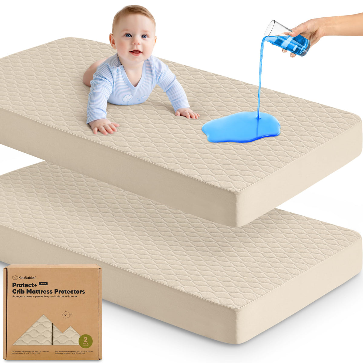2pk Waterproof Crib Mattress Protector Cover Fitted 52x28 (Soft White/Mavy)