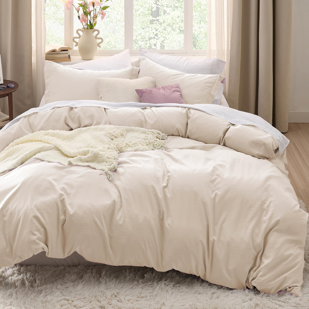 Bedsure Prewashed Duvet Cover Full, Cotton-Like Soft Bedding Set, White