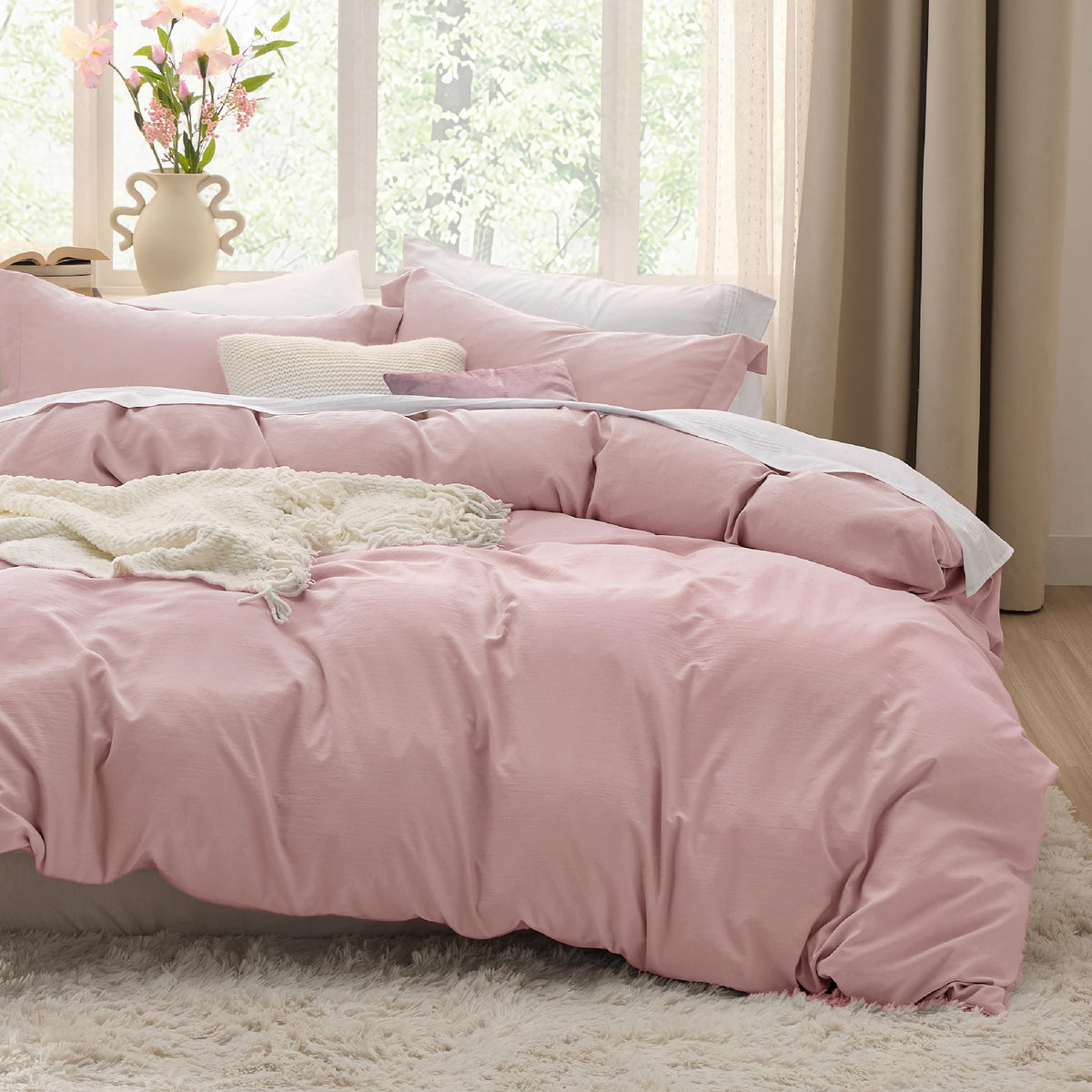 Bedsure Prewashed Twin/Twin XL Duvet Cover, Cotton-Like Bedding Set, White