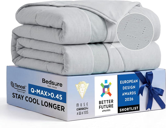 Bedsure CoolOxy Cooling Comforter King, 4X Breathable & Q-Max>0.45, Grey