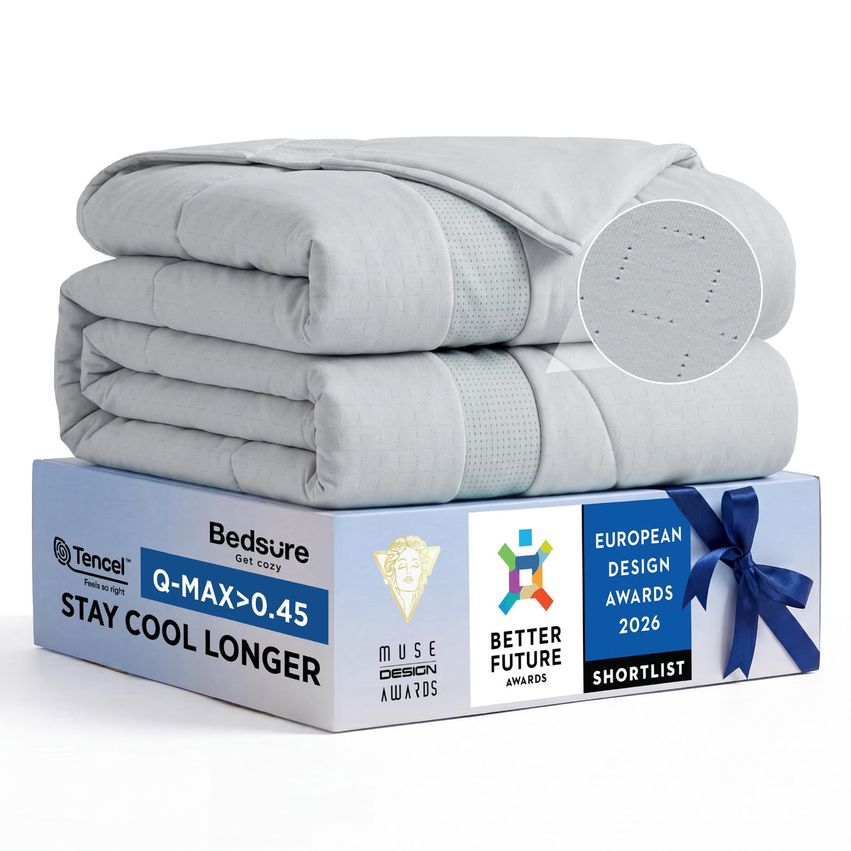 Bedsure CoolOxy Cooling Comforter King, 4X Breathable & Q-Max>0.45, Grey