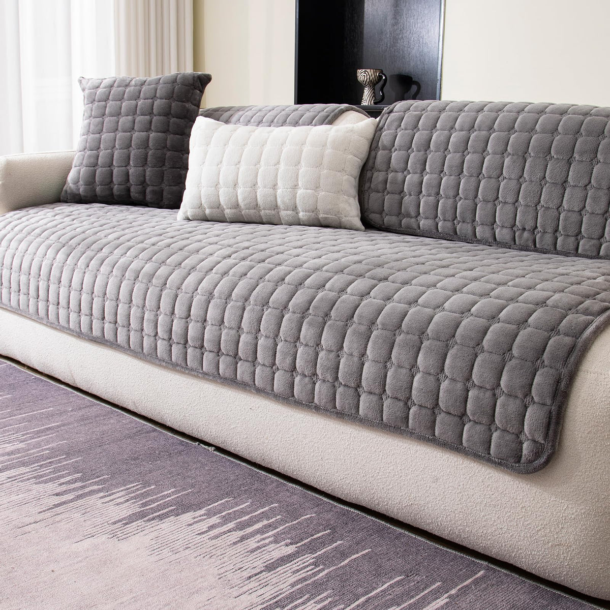 Velvet Sectional Couch Cover for 2-3 Seat, White, 1PC, 35.4"x71"