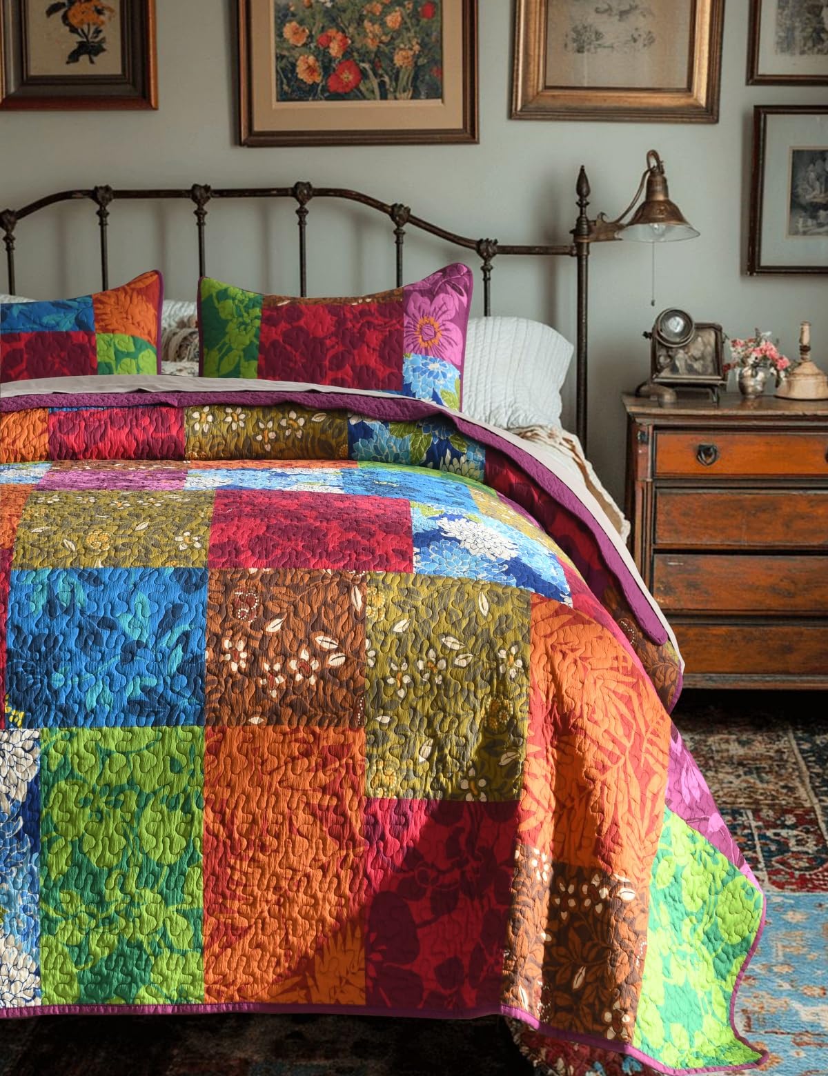 Twin Quilt Set - Washed Quilted Patchwork Comforter Coverlet, Lightweight Breathable Bedspread for All Seasons, Reversible 68"x90" with 2 Pillow Shams, Machine Washable