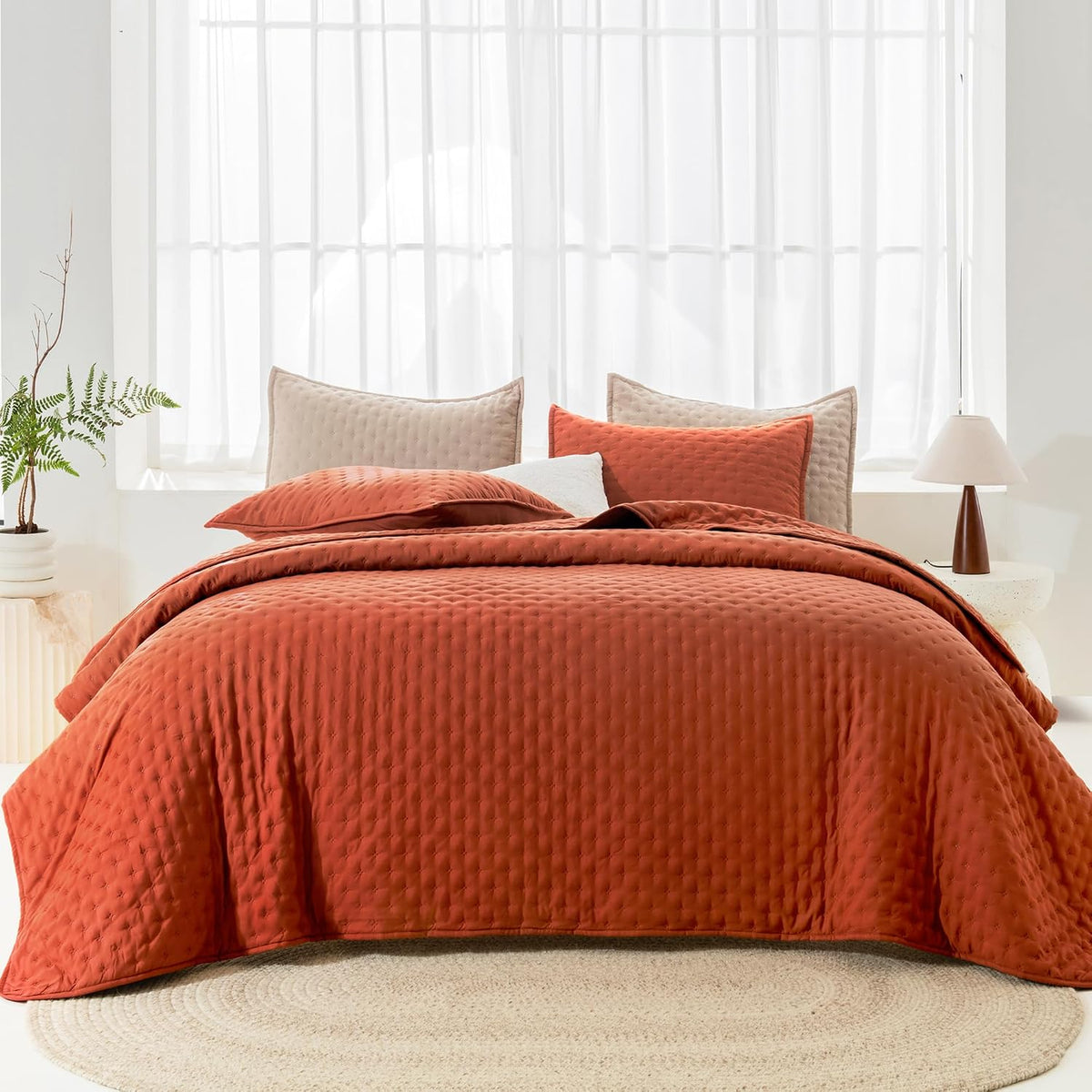 Andency Burnt Orange King Size Quilt Bedding Set, 3 Pieces Bedspread