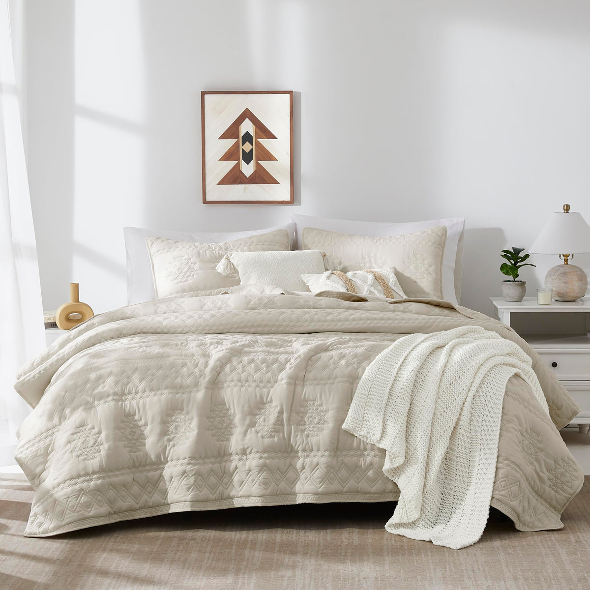 WDCOZY Oversized California Cal King Size Quilt Bedding Sets with 2 Pillow Shams, Beige Tan Cream Lightweight Soft Bedspread Coverlet Bed Cover, All Season Spring Summer, 3 Pieces, 116x106 inches