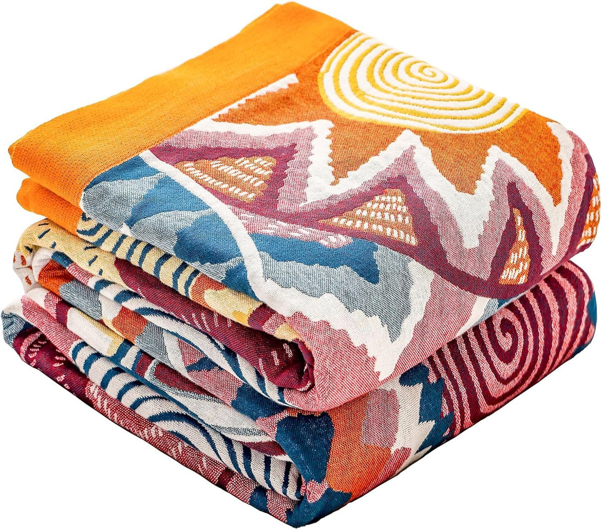 Floral Rustic Large Boho Throw Blanket 90"x98" Orange&Sage Green