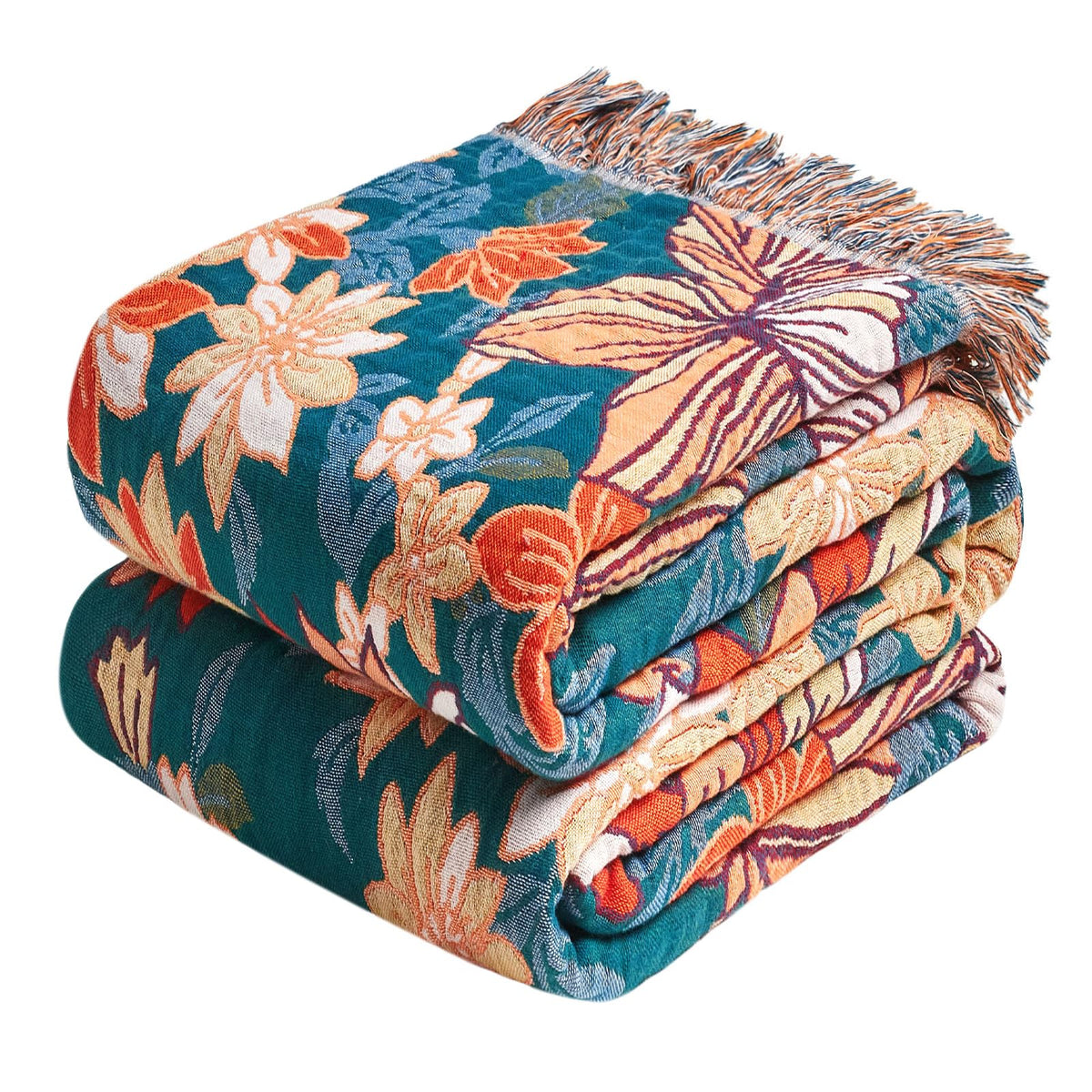 Boho Throw Blanket, 100% Cotton Lightweight Throws for Couch 50"x60"