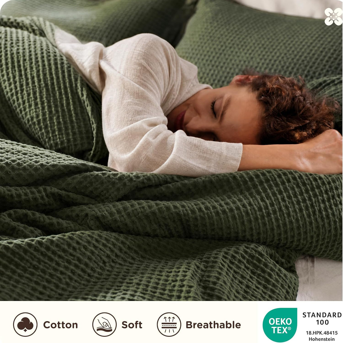 Bedsure PureWoven 3 Pieces 100% Cotton Waffle Weave Duvet Cover Set, Queen