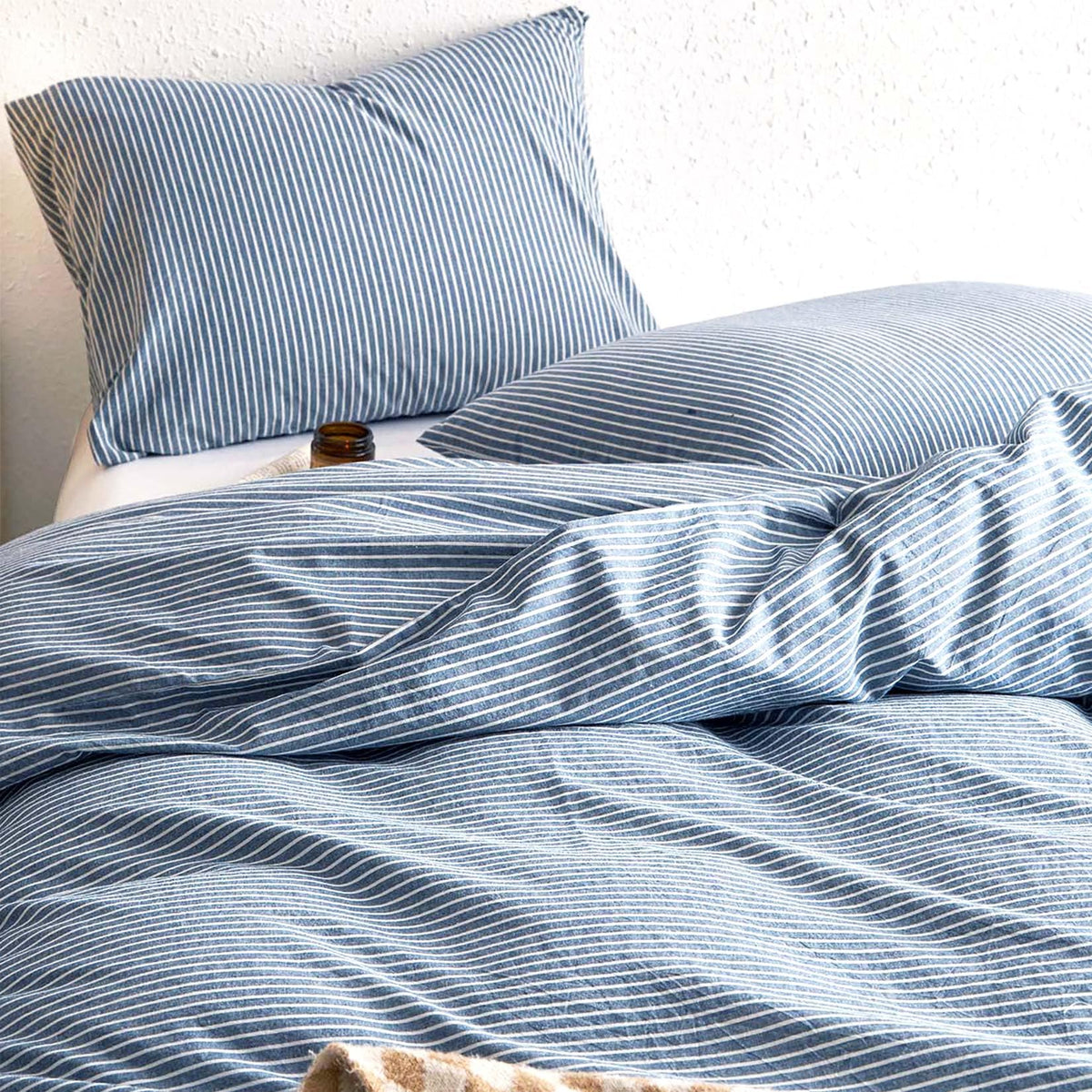 Wake In Cloud Striped Cotton Duvet Cover Set, Greyish Blue, Full