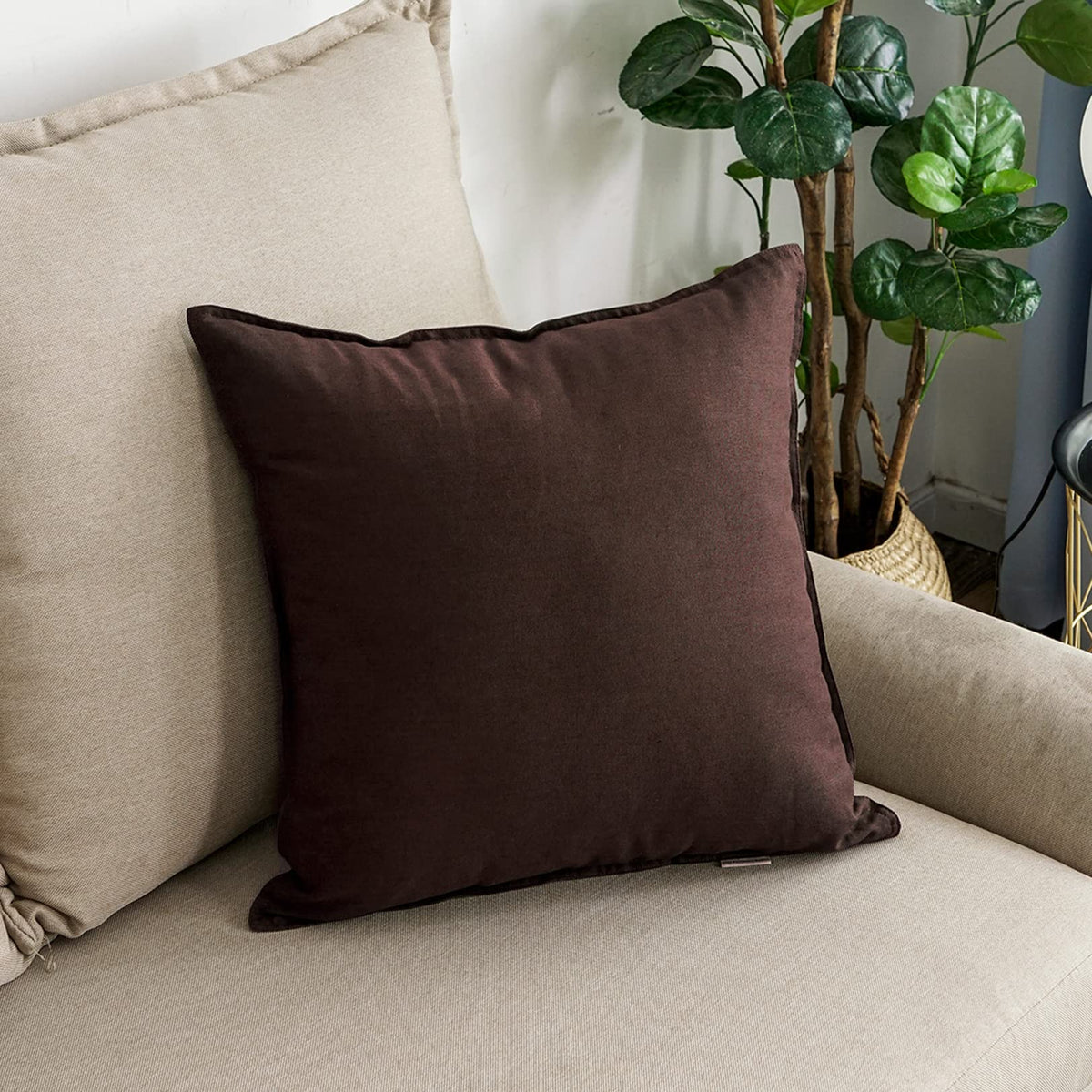 Jeanerlor Cotton Linen Square Decorative Throw Pillow Case Cushion Cover with Twin Needles Stitch on Edge,for Wedding Party Gift Car 12"x20"(30 x 50cm), Olive Green