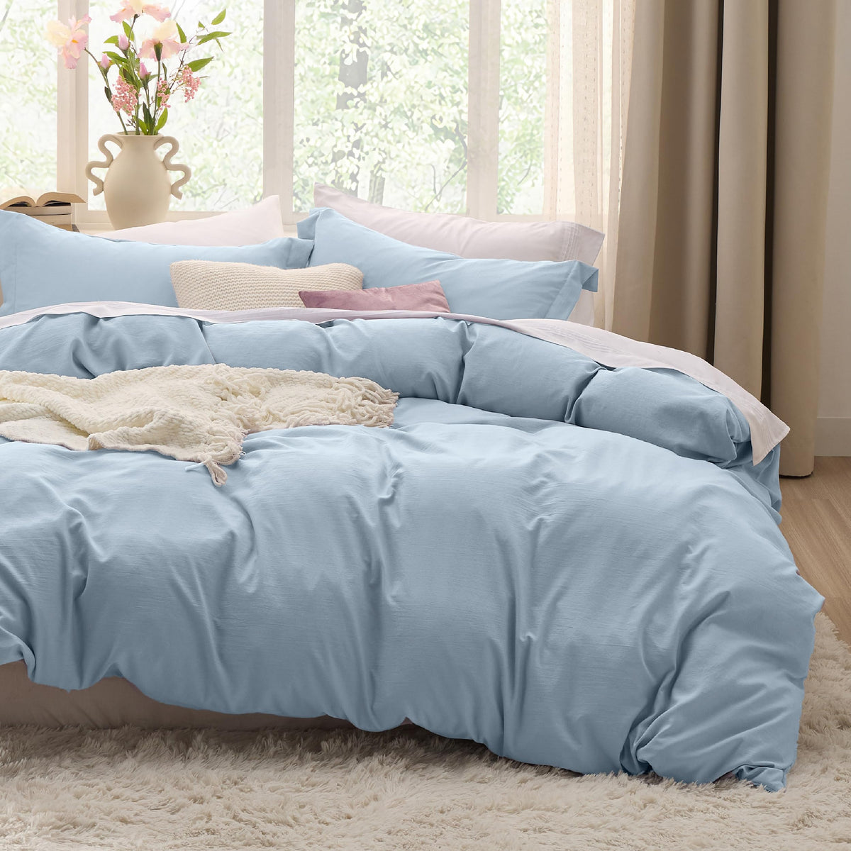 Bedsure Prewashed Duvet Cover Full, Cotton-Like Soft Bedding Set, White
