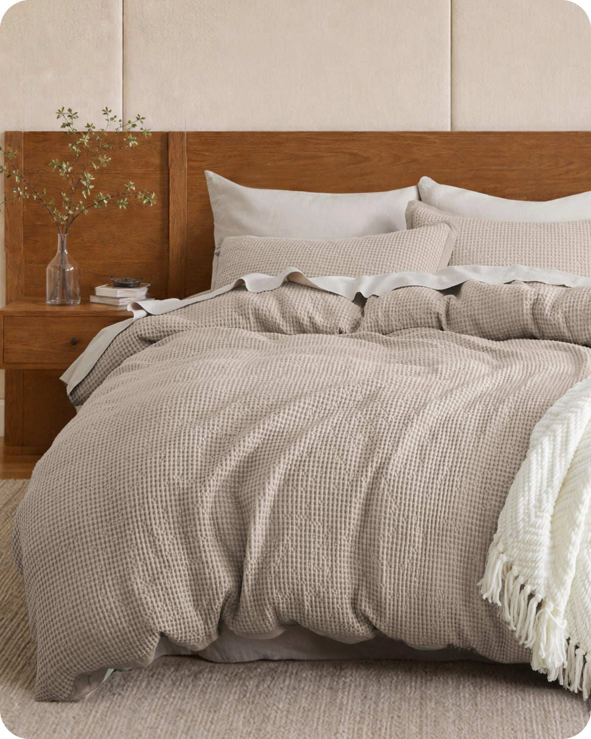 Bedsure PureWoven 3 Pieces 100% Cotton Waffle Weave Duvet Cover Set, Queen