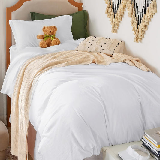 Bedsure Prewashed Twin/Twin XL Duvet Cover, Cotton-Like Bedding Set, White