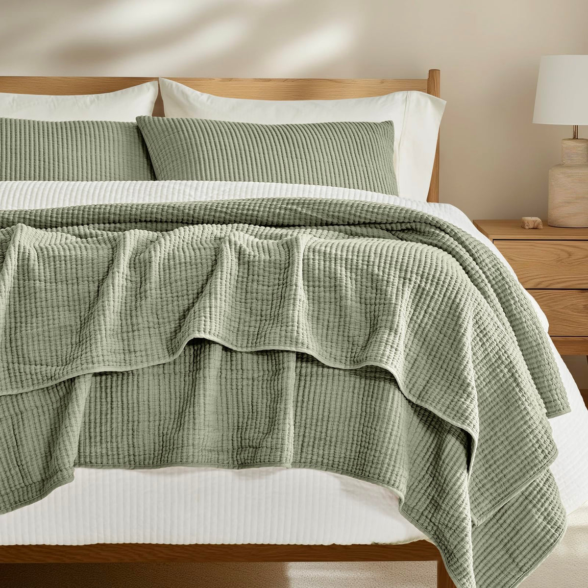 EVERGRACEHOME Cotton Ribbed Matelassé Coverlet Set, King Size, Clay