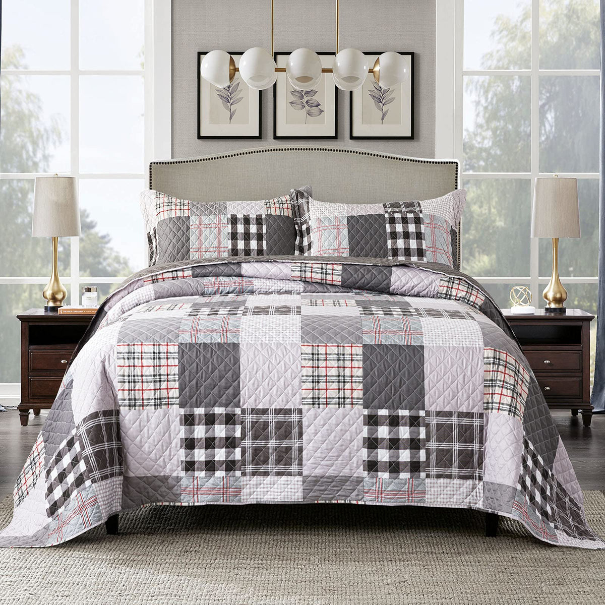 Travan 3-Piece Quilt Set Quilted Bedspread Lightweight Coverlet Set Garden Style Floral Printed Oversized Quilted Bedding Set with Shams for All Season, Exquisite, King Size