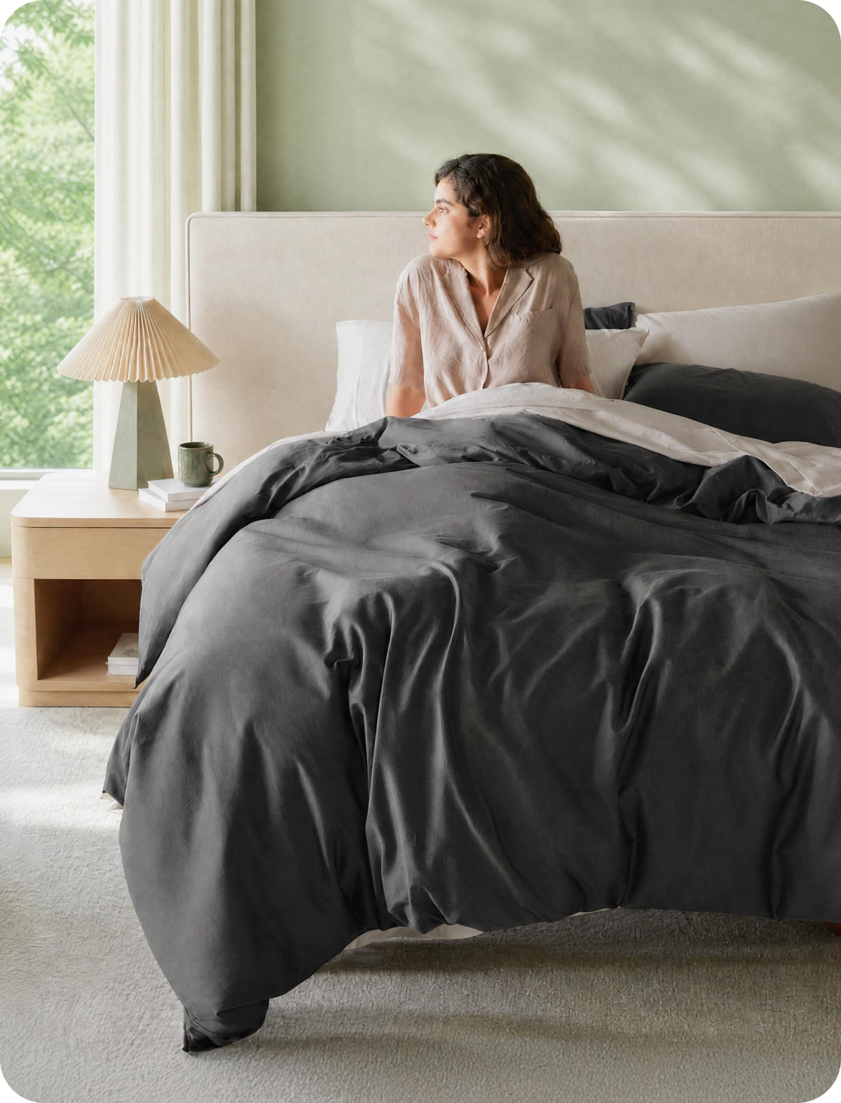 Bedsure PureWoven GOTS Organic Cotton Queen Duvet Cover Set, Pure White