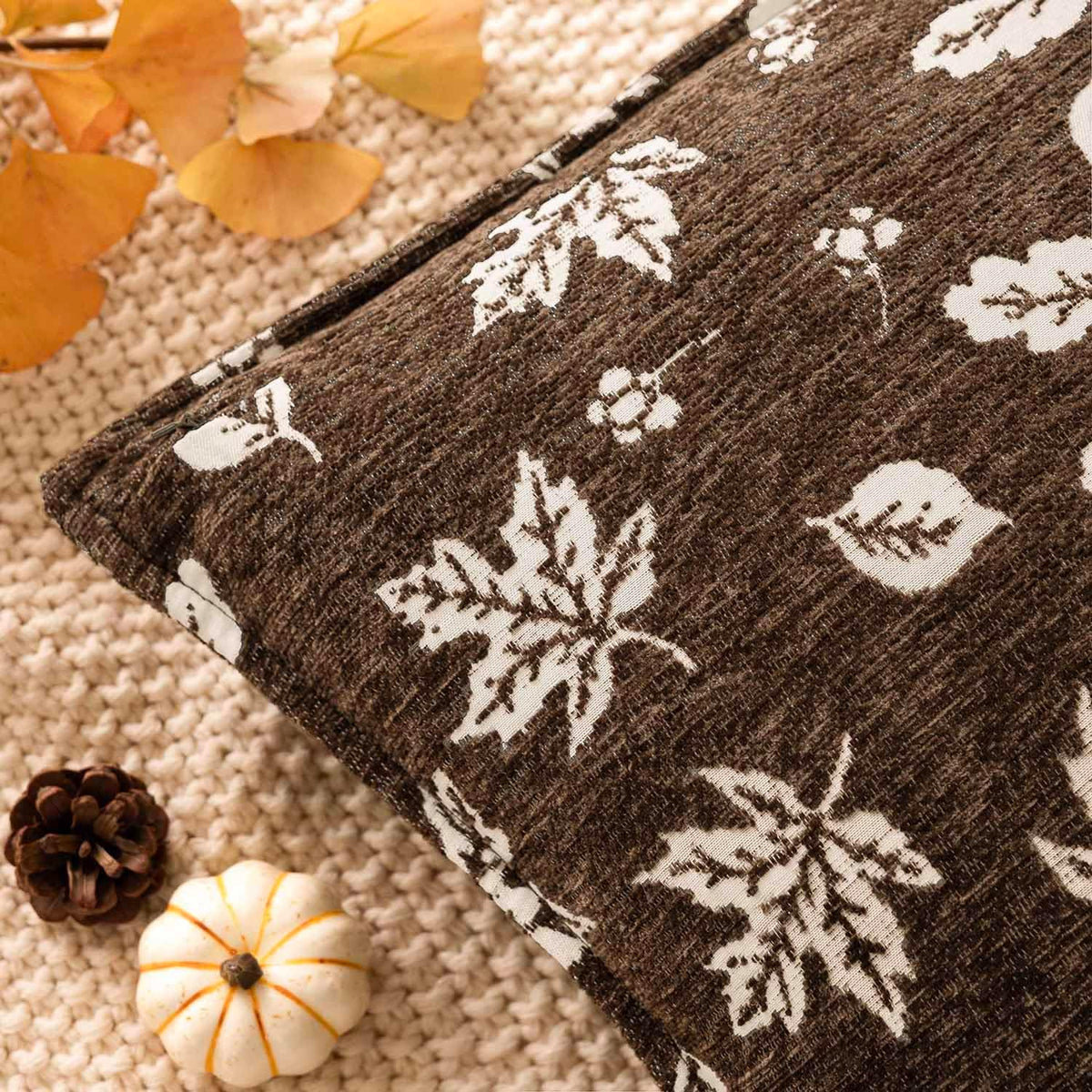 Foindtower Decorative Fall Chenille Throw Pillow Covers 18×18 Dark Brown