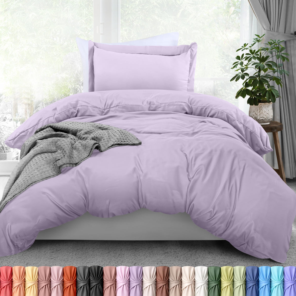 Duvet Cover Queen, 3 Piece Cotton Like Polyester with Zipper Closure, Grey