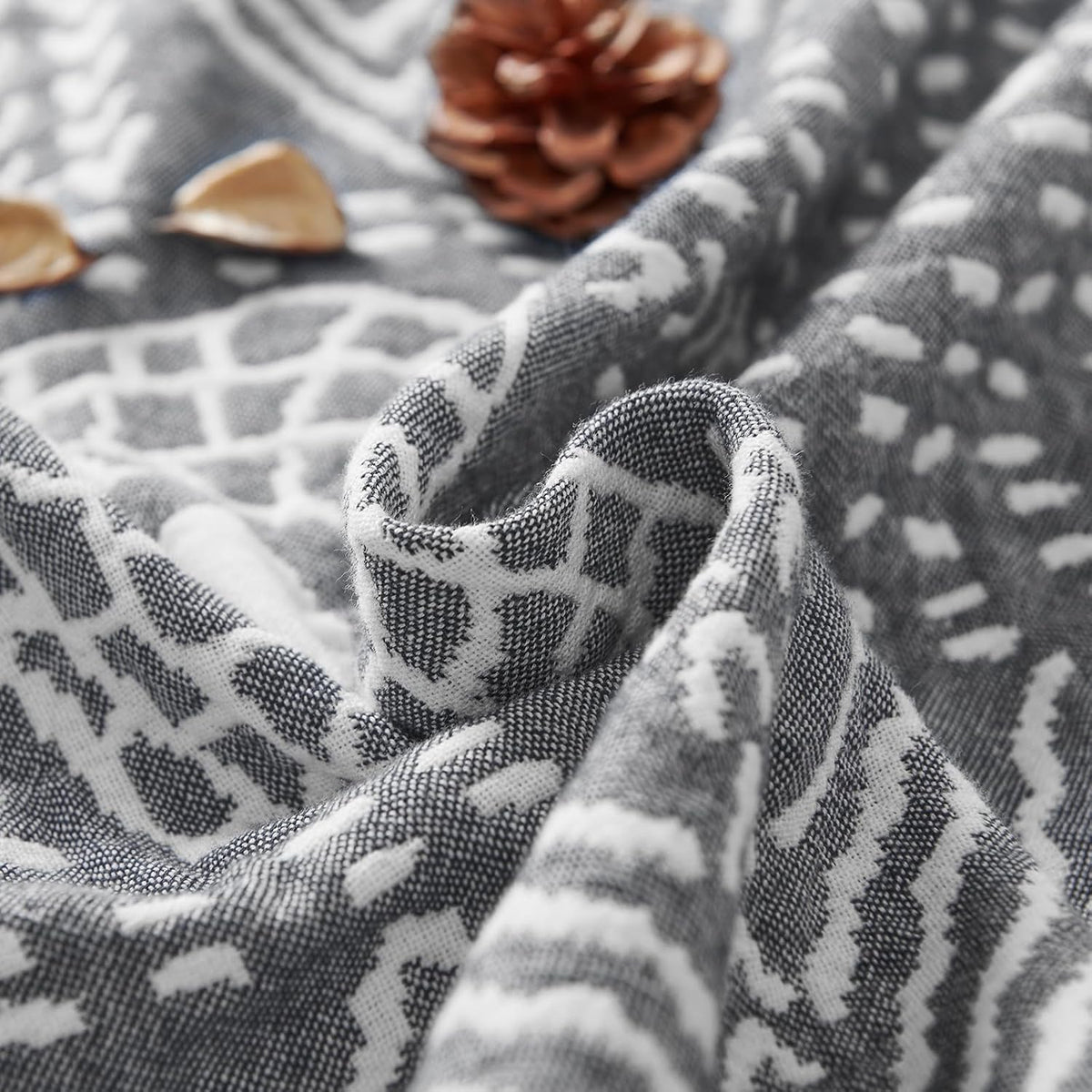 jinchan 100% Cotton Muslin Blanket Twin Boho Throw Blanket 50x60 Gray