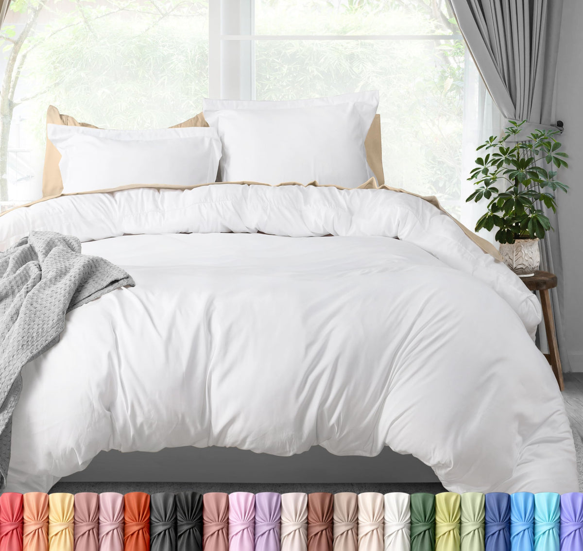 Duvet Cover Queen, 3 Piece Cotton Like Polyester with Zipper Closure, Grey