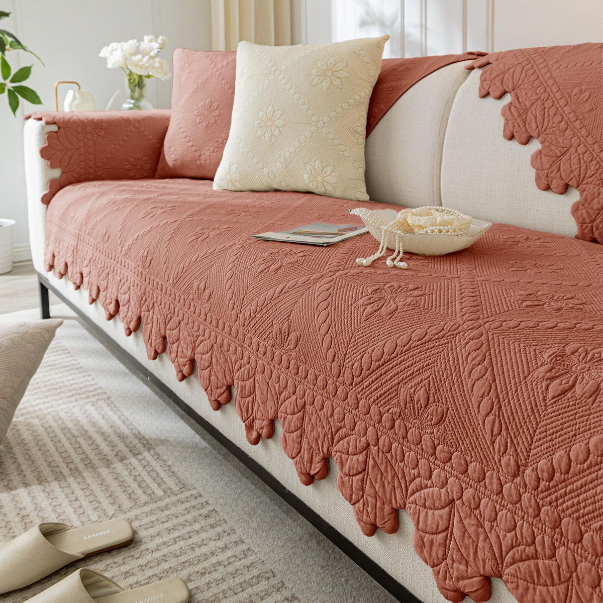 Quilted Couch Covers for Sofa Farmhouse Sofa Covers(Khaki,28"x70")