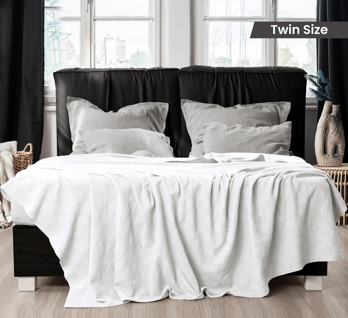Utopia Bedding 100% Cotton Thermal Blanket White Twin, 90x72 Inches