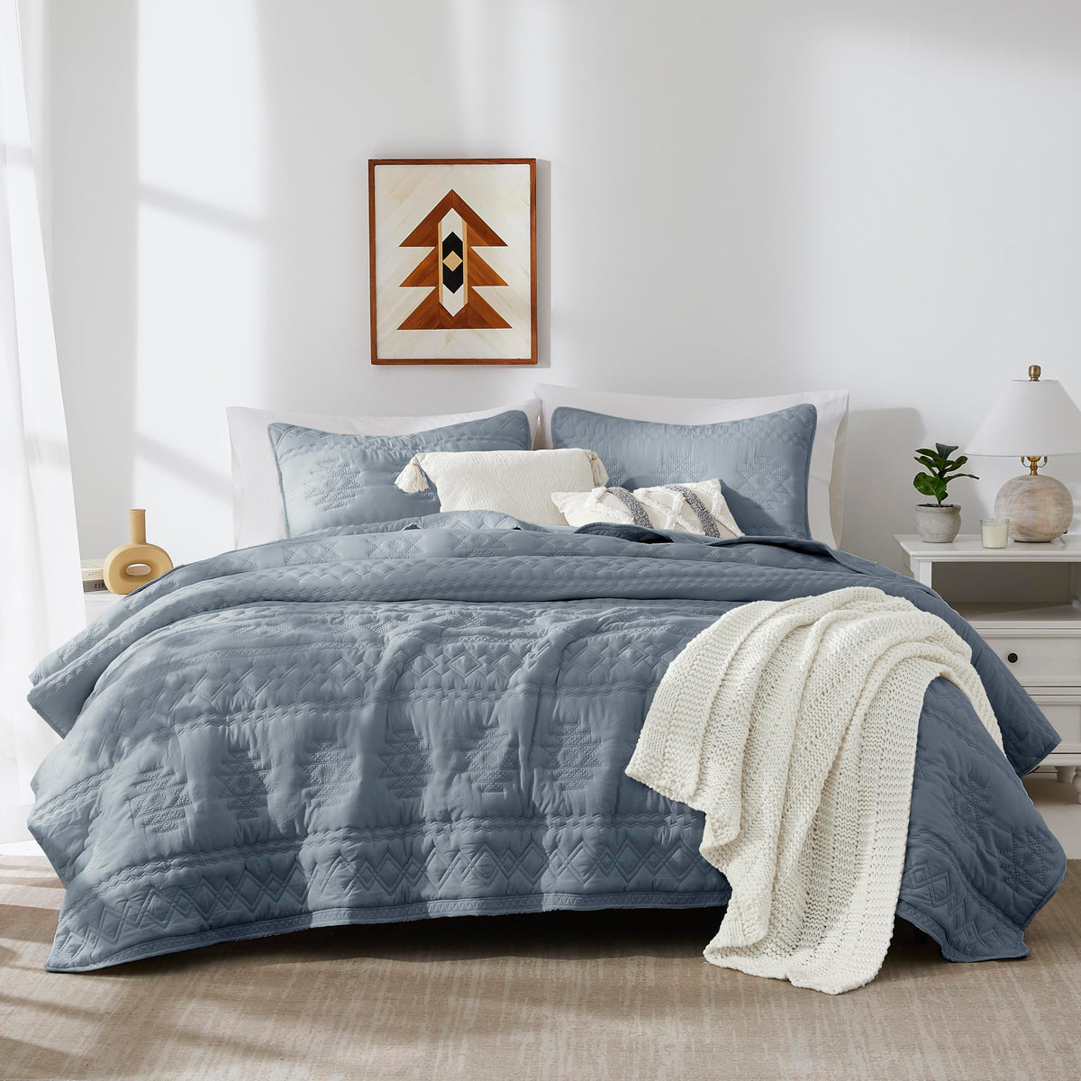 WDCOZY Oversized California Cal King Size Quilt Bedding Sets with 2 Pillow Shams, Beige Tan Cream Lightweight Soft Bedspread Coverlet Bed Cover, All Season Spring Summer, 3 Pieces, 116x106 inches
