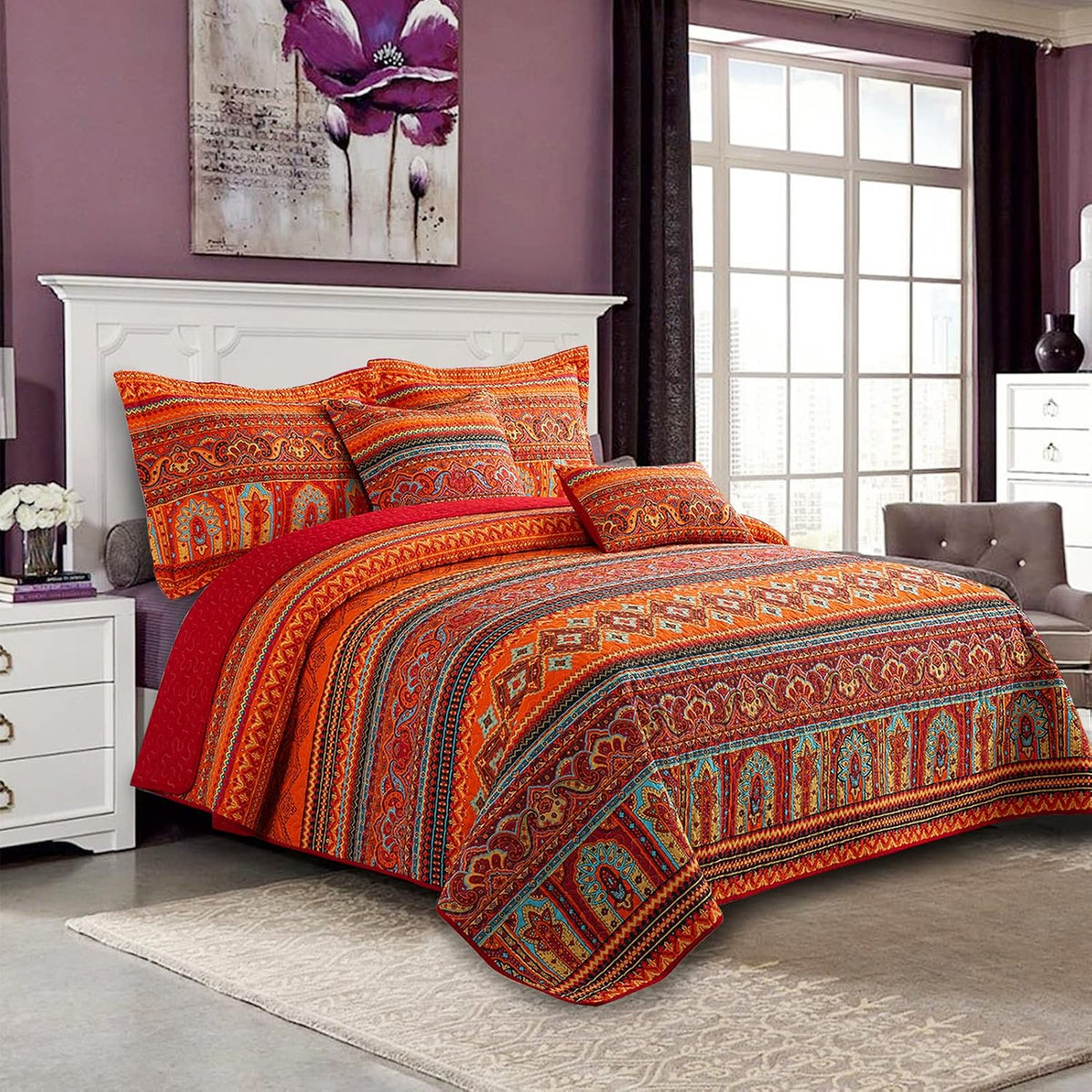 VAPUTAR 100% Cotton Face Quilt King Size Bedding Set - Boho King Quilts