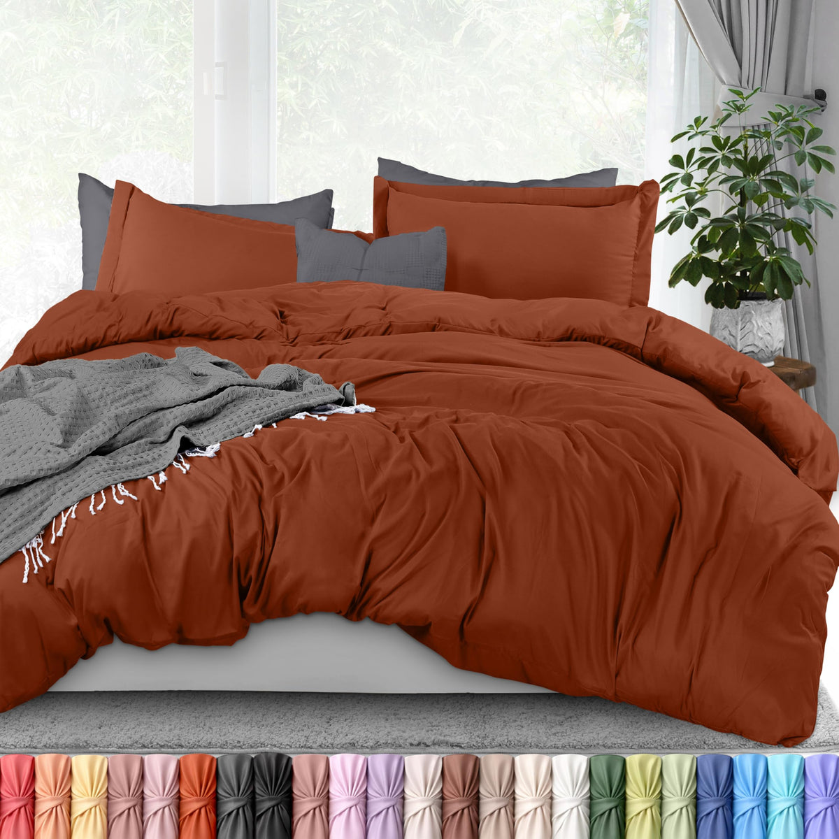 Duvet Cover Queen, 3 Piece Cotton Like Polyester with Zipper Closure, Grey