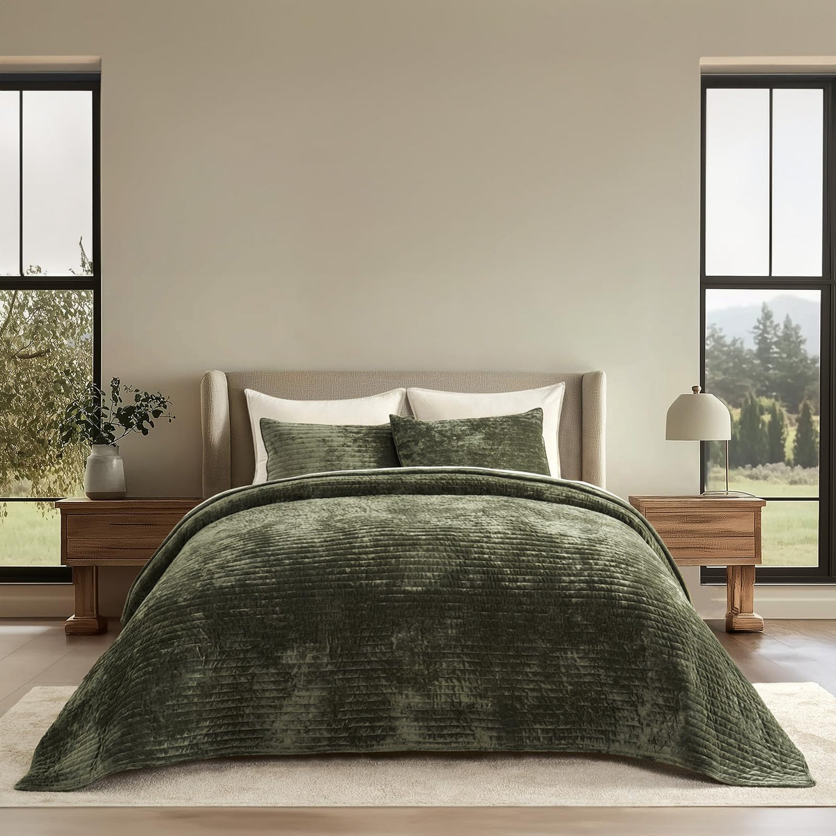 EverGrace Stripe Channel Luxury Velvet Quilt Set King Size, Mocha Brown