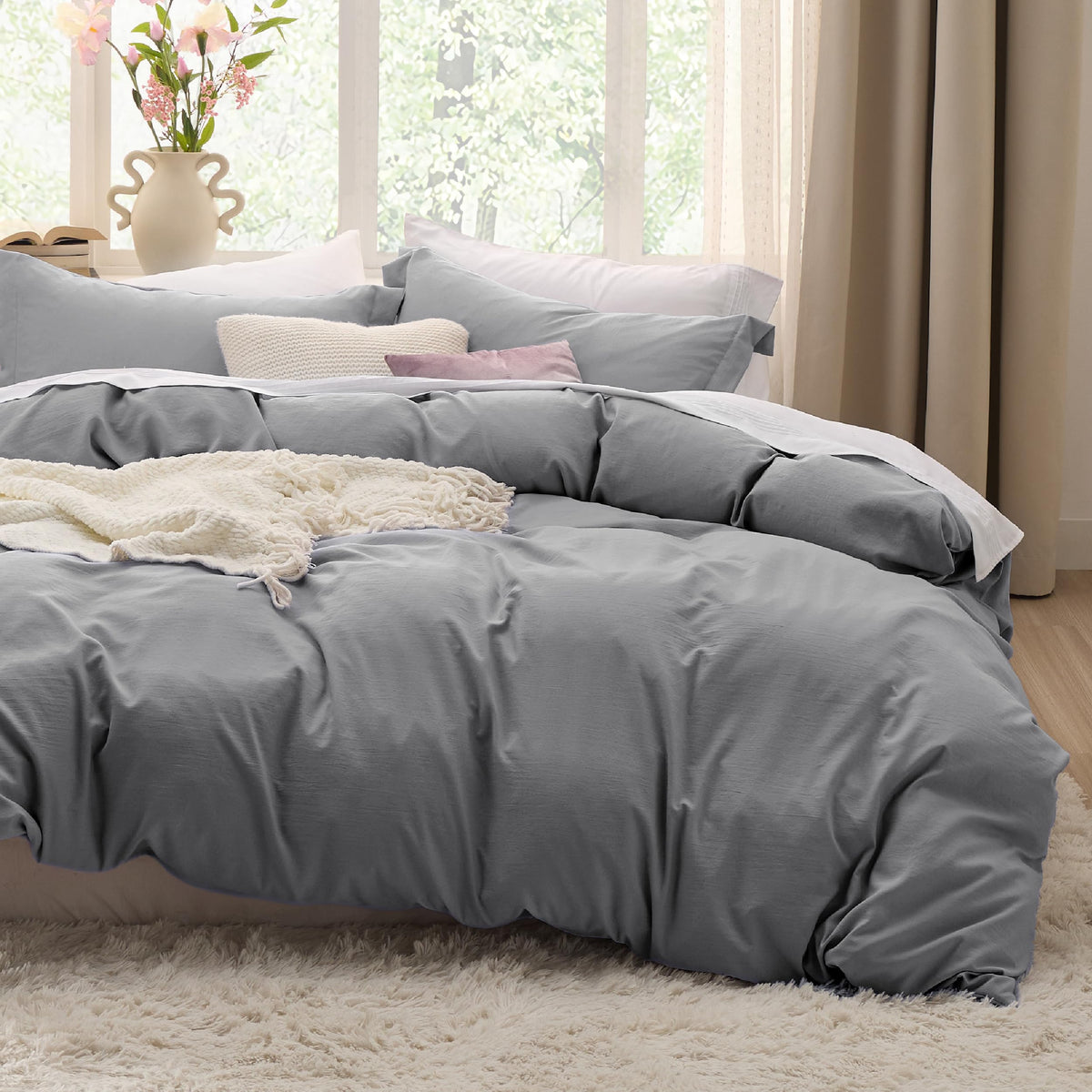 Bedsure Prewashed Duvet Cover Full, Cotton-Like Soft Bedding Set, White