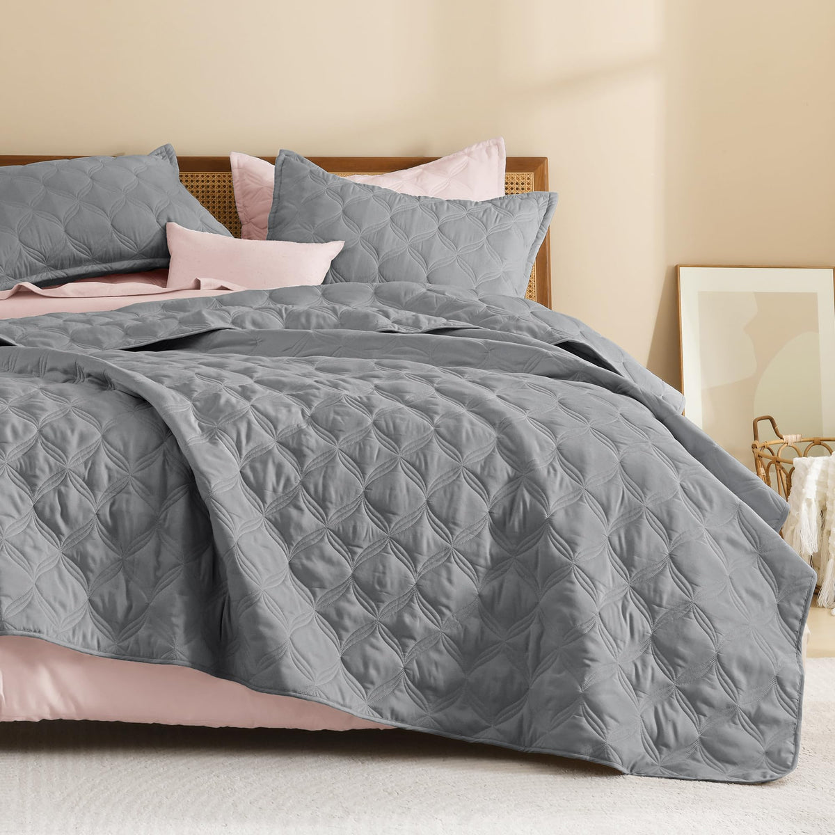 Litanika King Quilt Bedding Set, 3 Pieces Teal Blue Bedspreads Set