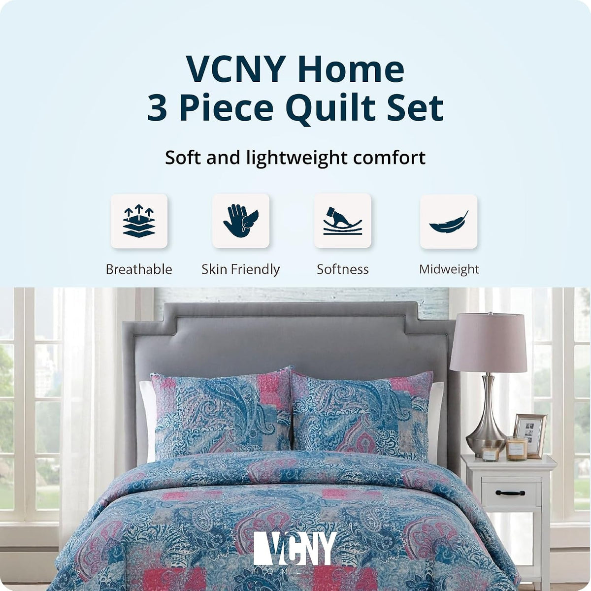 VCNY Home Caroline Quilt Set, King 3-Piece, Taupe