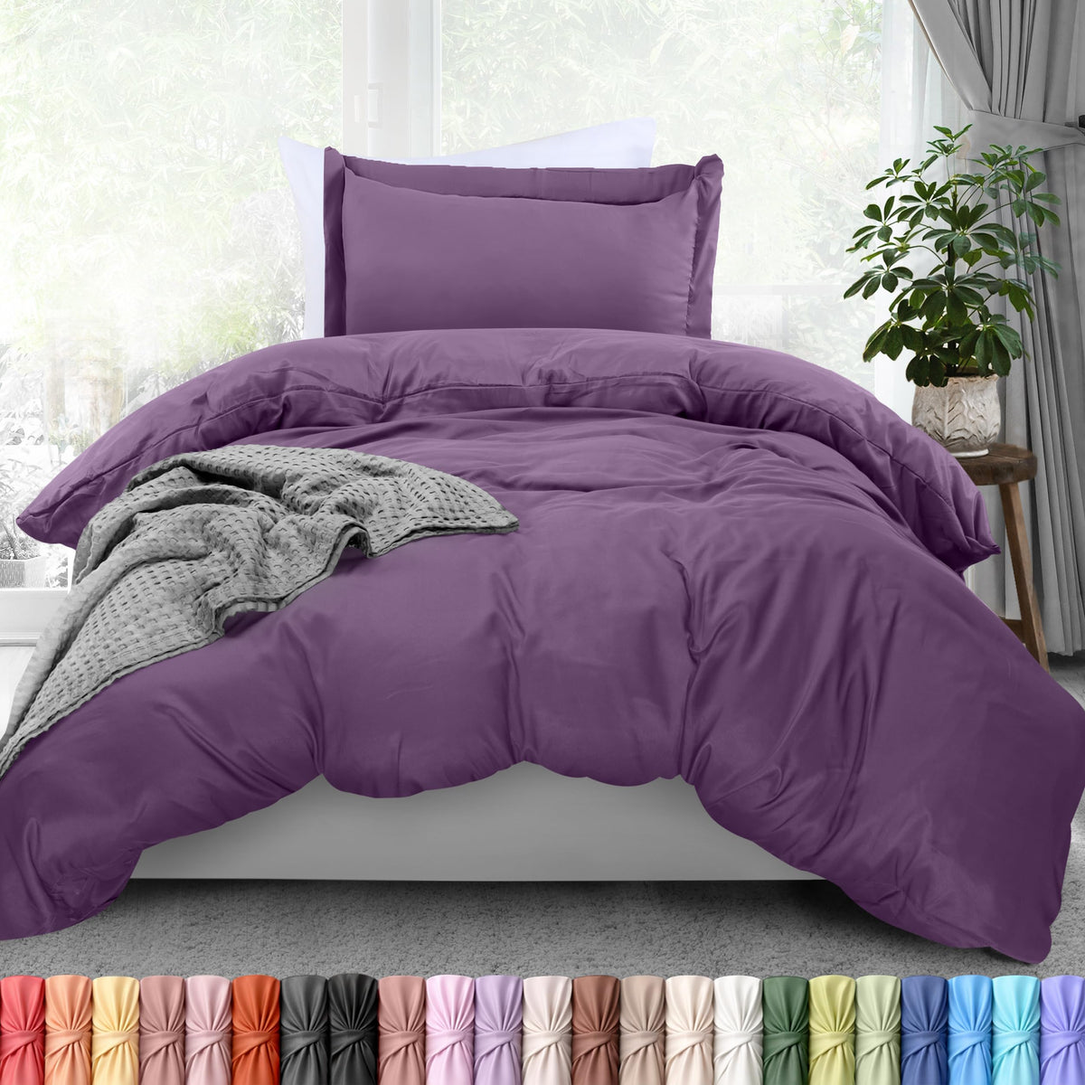 Duvet Cover Queen, 3 Piece Cotton Like Polyester with Zipper Closure, Grey