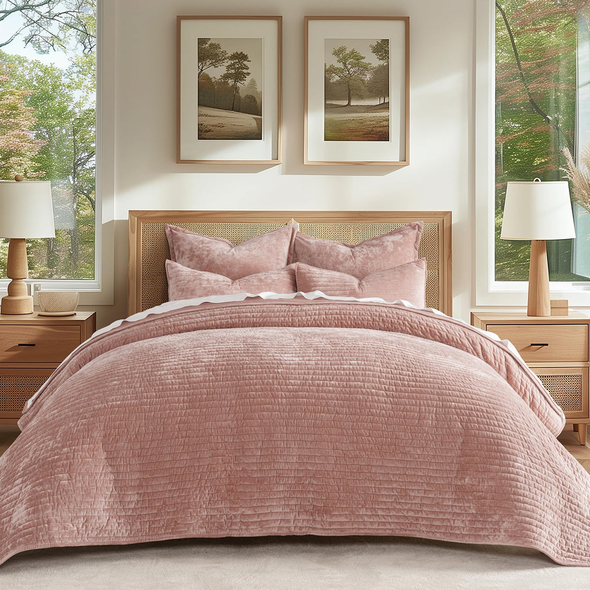 EverGrace Stripe Channel Luxury Velvet Quilt Set King Size, Mocha Brown