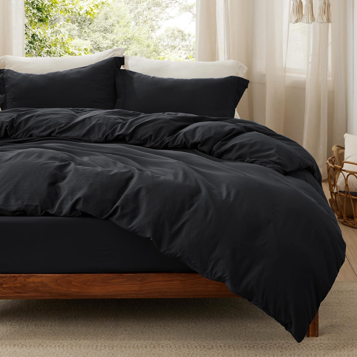 Bedsure Prewashed Duvet Cover Full, Cotton-Like Soft Bedding Set, White