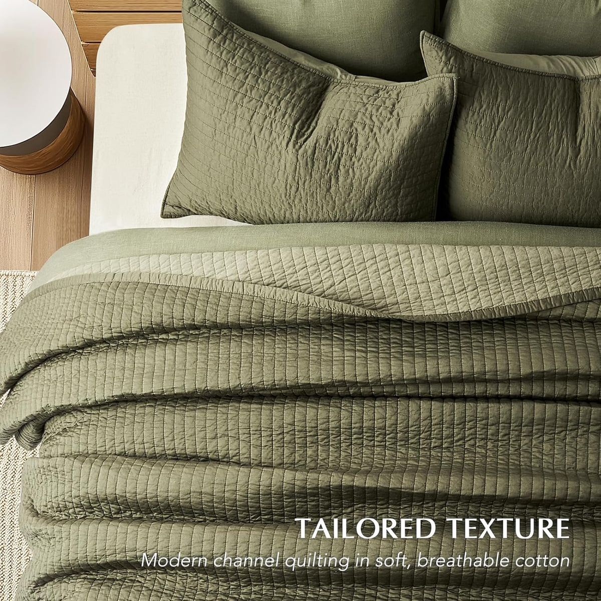 EVERGRACEHOME Cotton Sateen Quilt Set, King Size, Olive Green