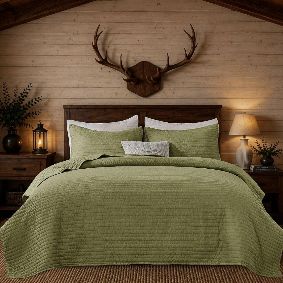 DOWN HOME King Quilt Bedding Set with Shams, Vintage Washed Quilted Blanket Thin Comforter Lightweight Bedspread Coverlet Bed Cover, Brushed Microfiber Stripe Stitching, Sandstone Brown, 104"x90"