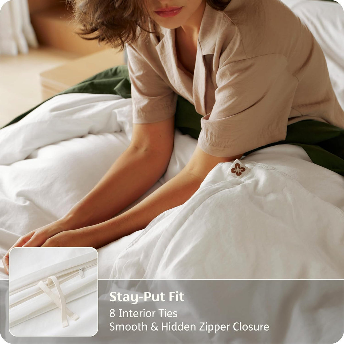 Bedsure PureWoven GOTS Organic Cotton Queen Duvet Cover Set, Pure White