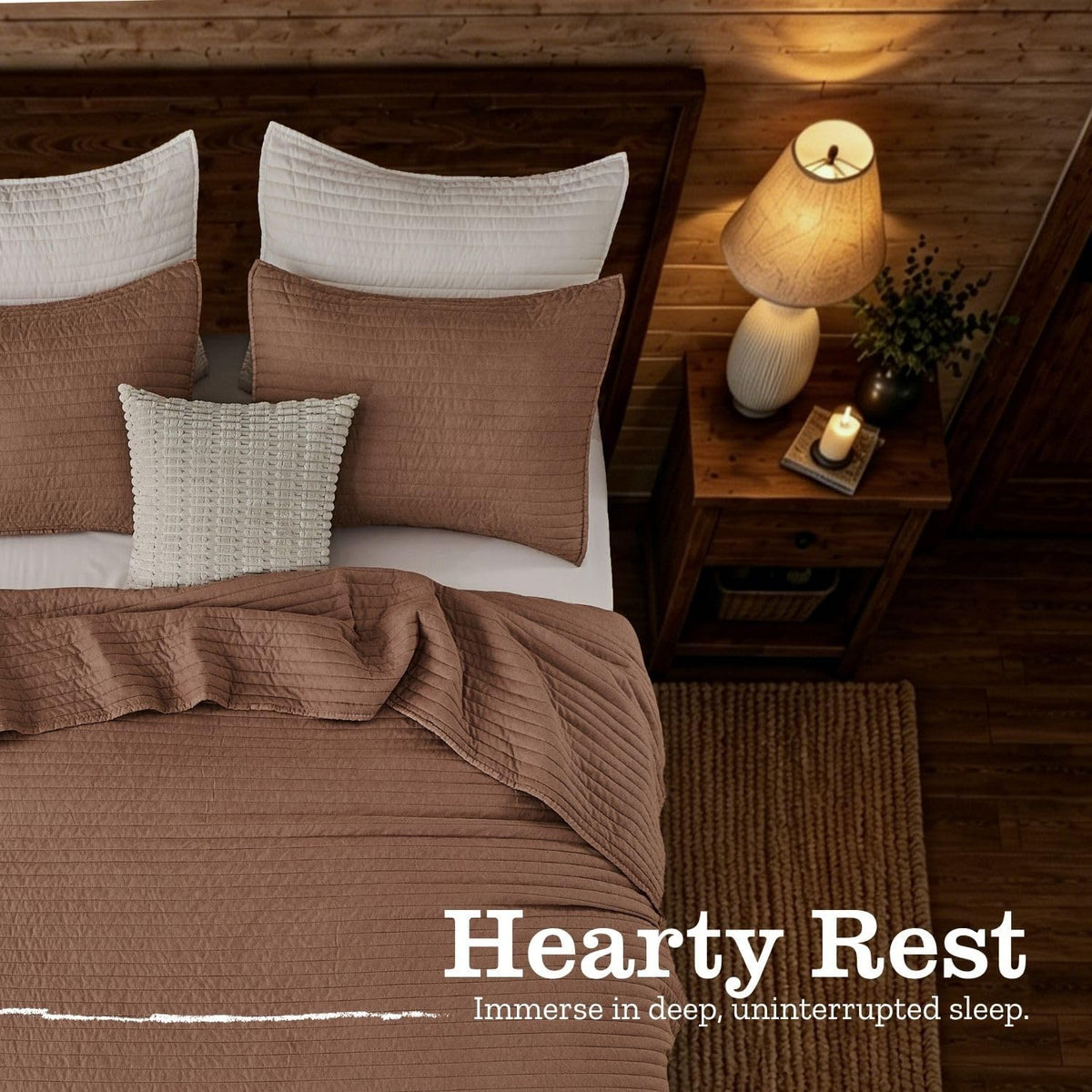 DOWN HOME King Quilt Bedding Set with Shams, Vintage Washed Quilted Blanket Thin Comforter Lightweight Bedspread Coverlet Bed Cover, Brushed Microfiber Stripe Stitching, Sandstone Brown, 104"x90"