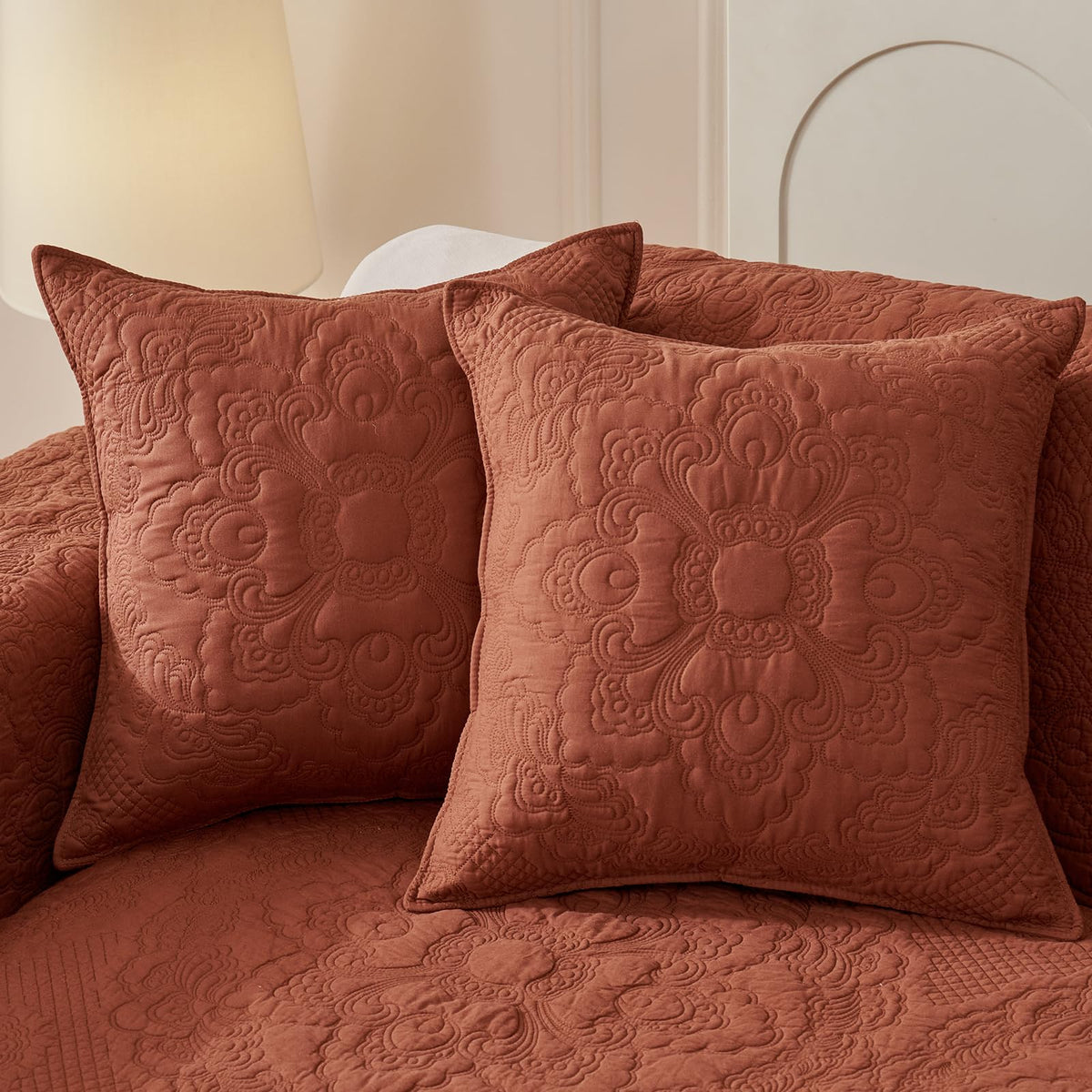 vctops Boho Cotton Quilted Couch Cover Soft Embroidered Sofa Cover Non-Slip Dog Bed Cover Scalloped Sofa Slipcover Washable Furniture Protector Cover (Khaki,28"x28")