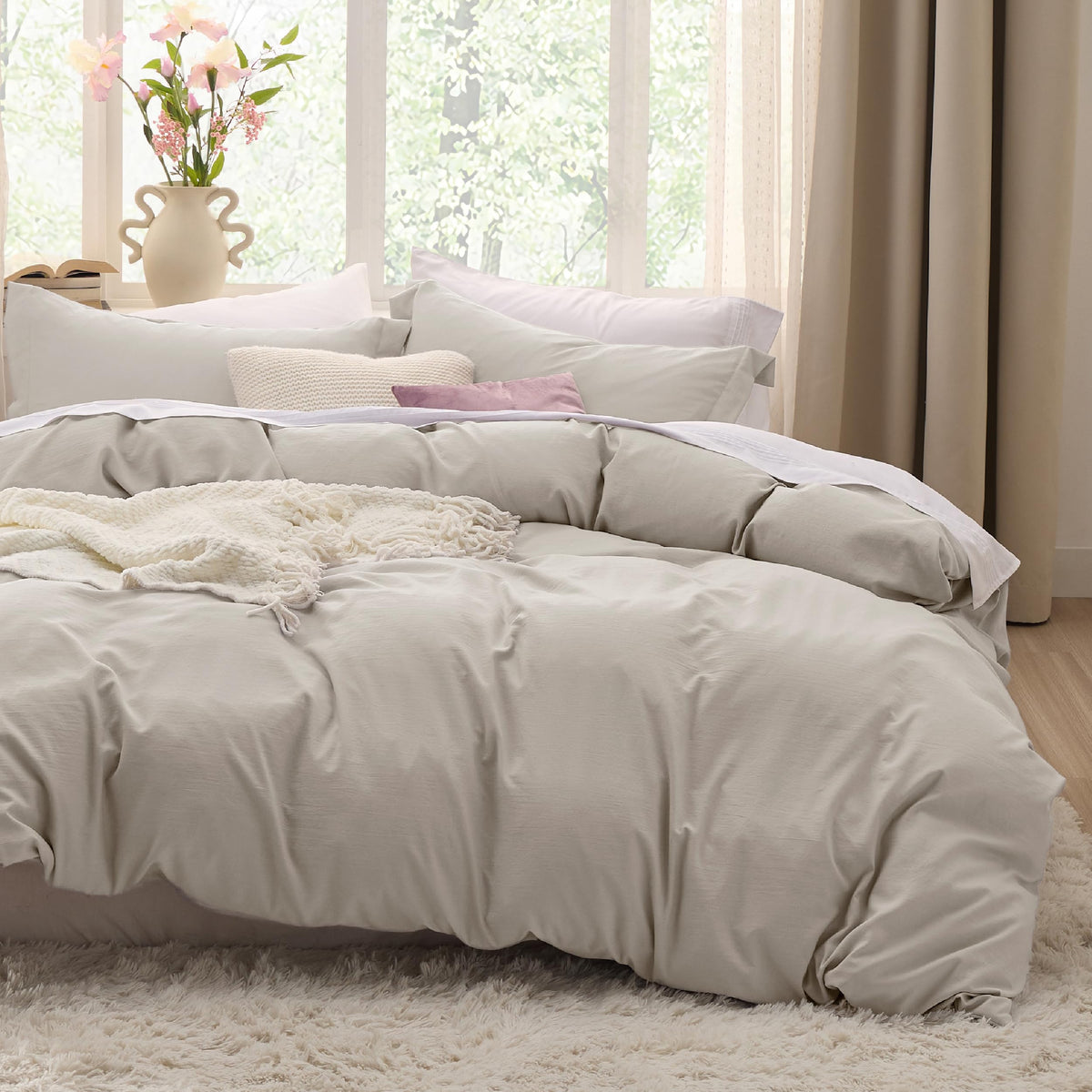 Bedsure Prewashed Duvet Cover Full, Cotton-Like Soft Bedding Set, White