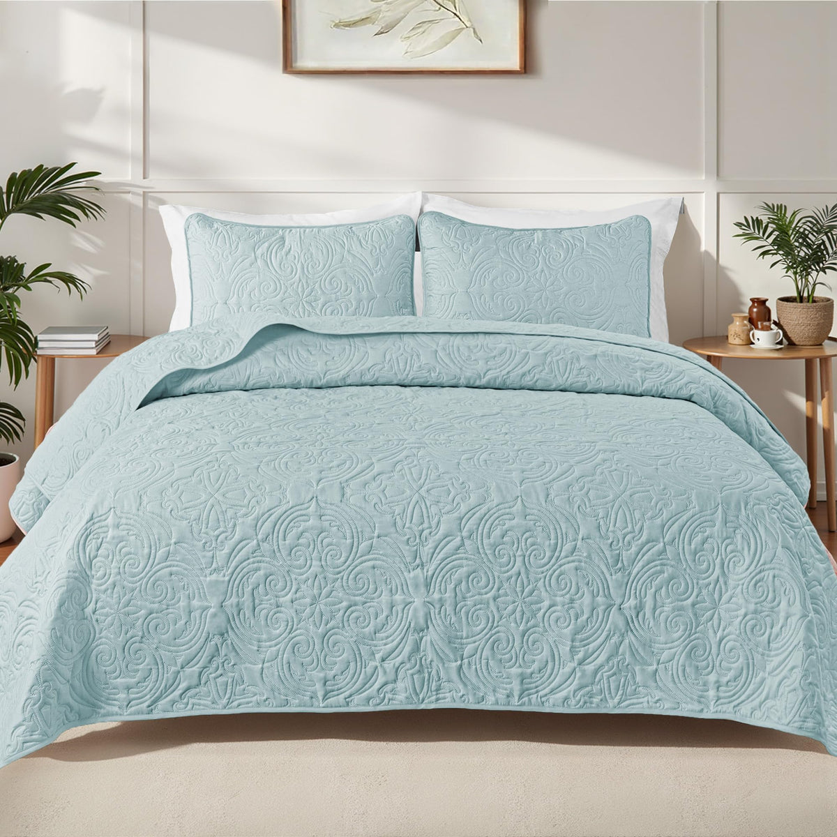 Exclusivo Mezcla 3 Piece Quilts Queen Size Bedding Set, Blush Pink