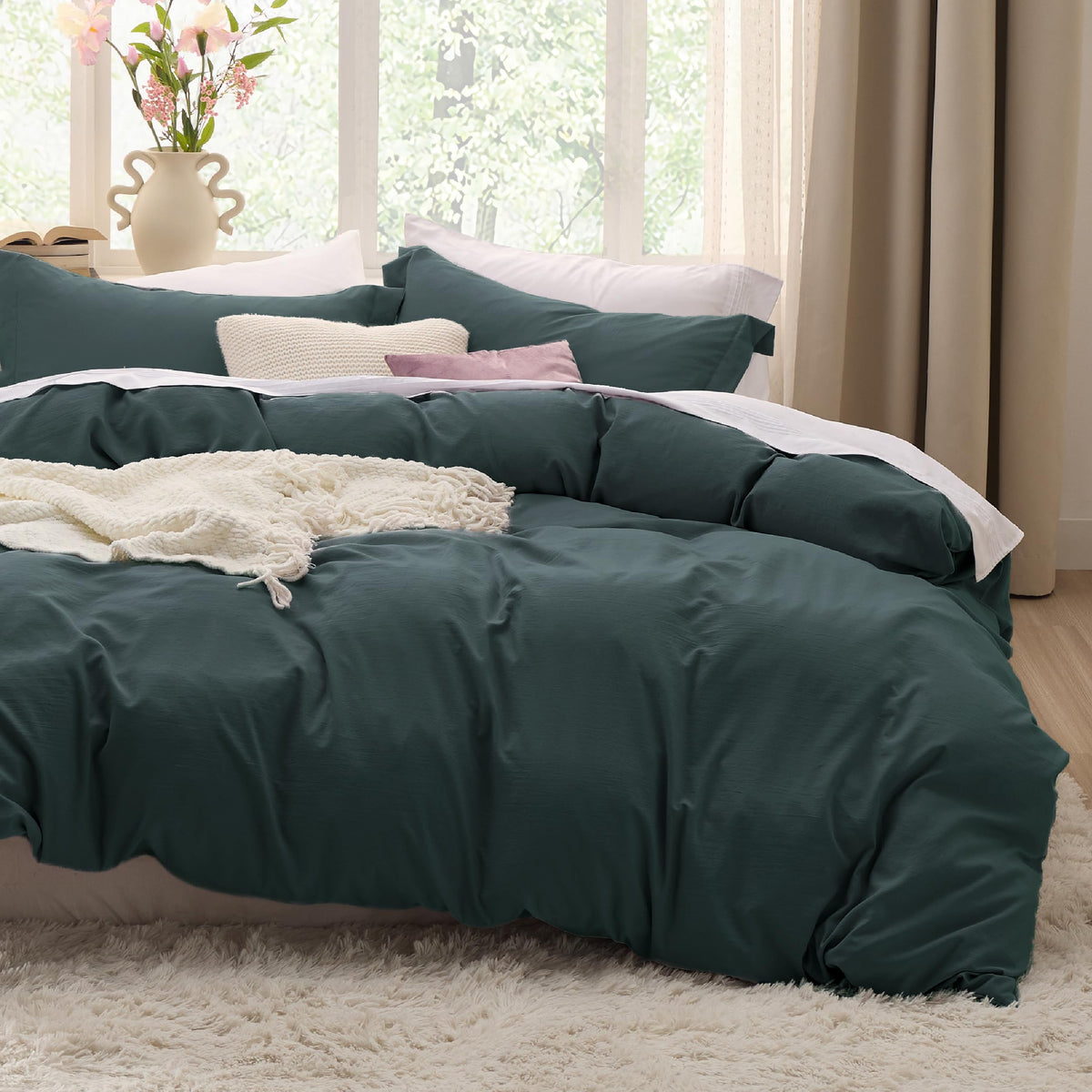 Bedsure Prewashed Duvet Cover Full, Cotton-Like Soft Bedding Set, White