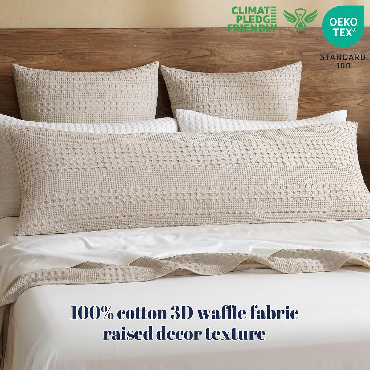 PHF Cotton Waffle Body Pillowcase 20" x 54", Oatmeal, No Insert