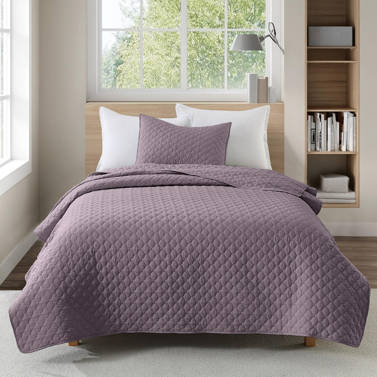 HORIMOTE HOME Quilt Twin Size Dusty Blue, Lightweight Quilt for Summer Ultra-Soft Microfiber Modern Style Quilted Clouds Pattern Bedspread Quit Set 2 Pieces (1 Quilt and 1 Pillow Sham)
