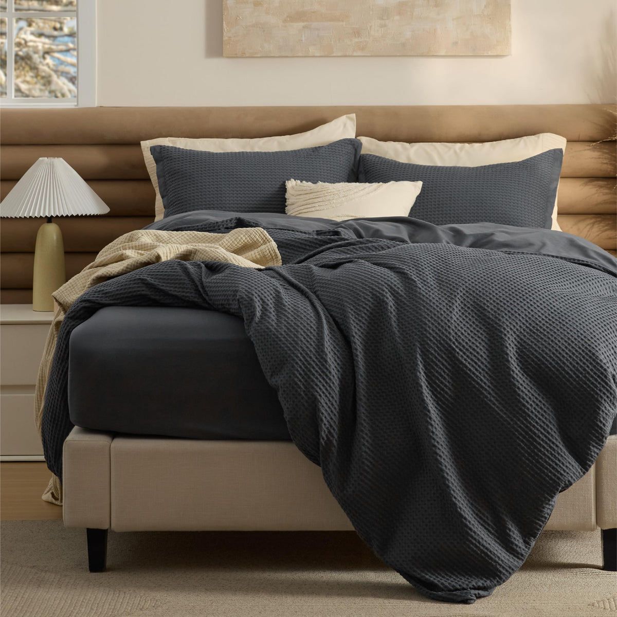 Bedsure PureWoven 3 Pieces 100% Cotton Waffle Weave Duvet Cover Set, Queen