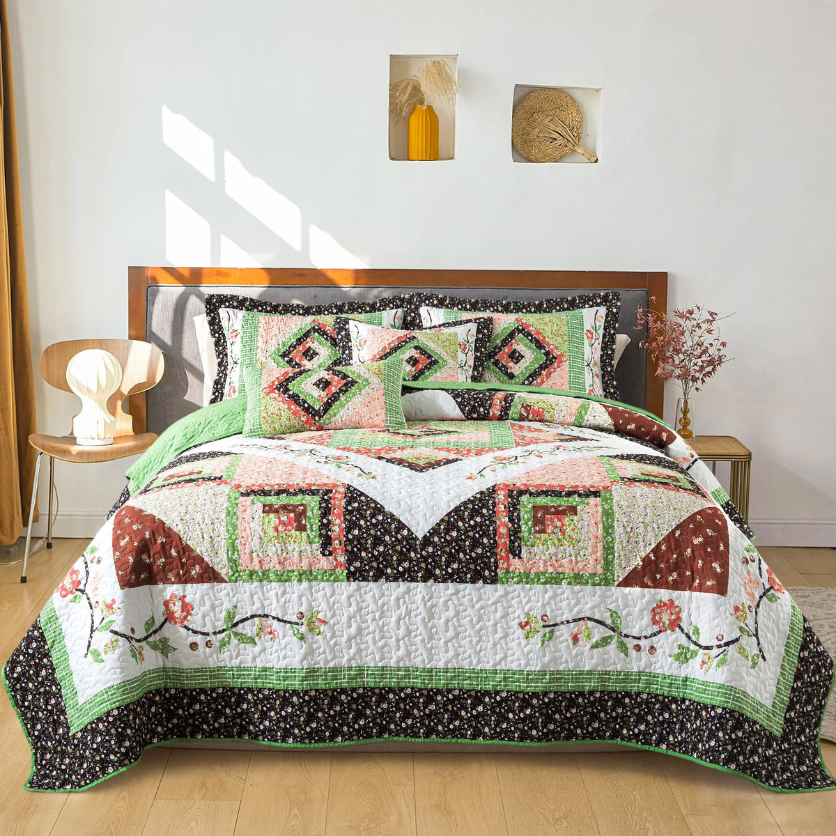 BEDIFANY 100% Cotton Cover Quilts King Size for Farmhouse- Fall Bedspread
